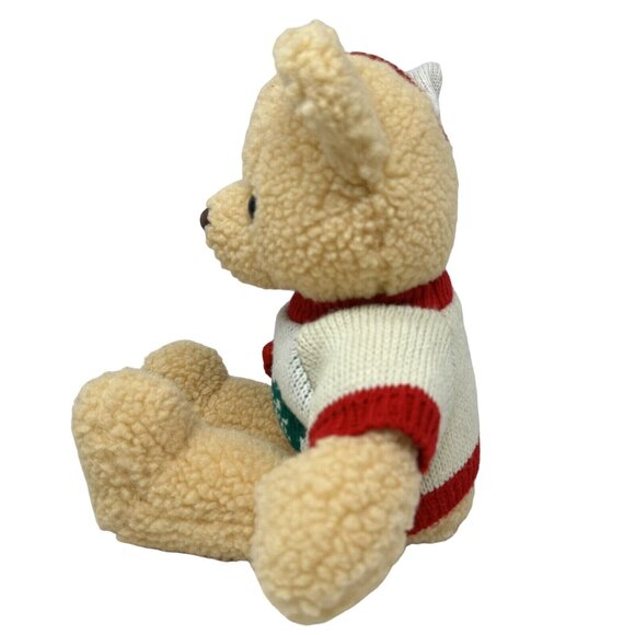 TB Trading Christmas Bear Plush Curly Fur Holly Berry Sweater Beige 14 Inch - Picture 2 of 11